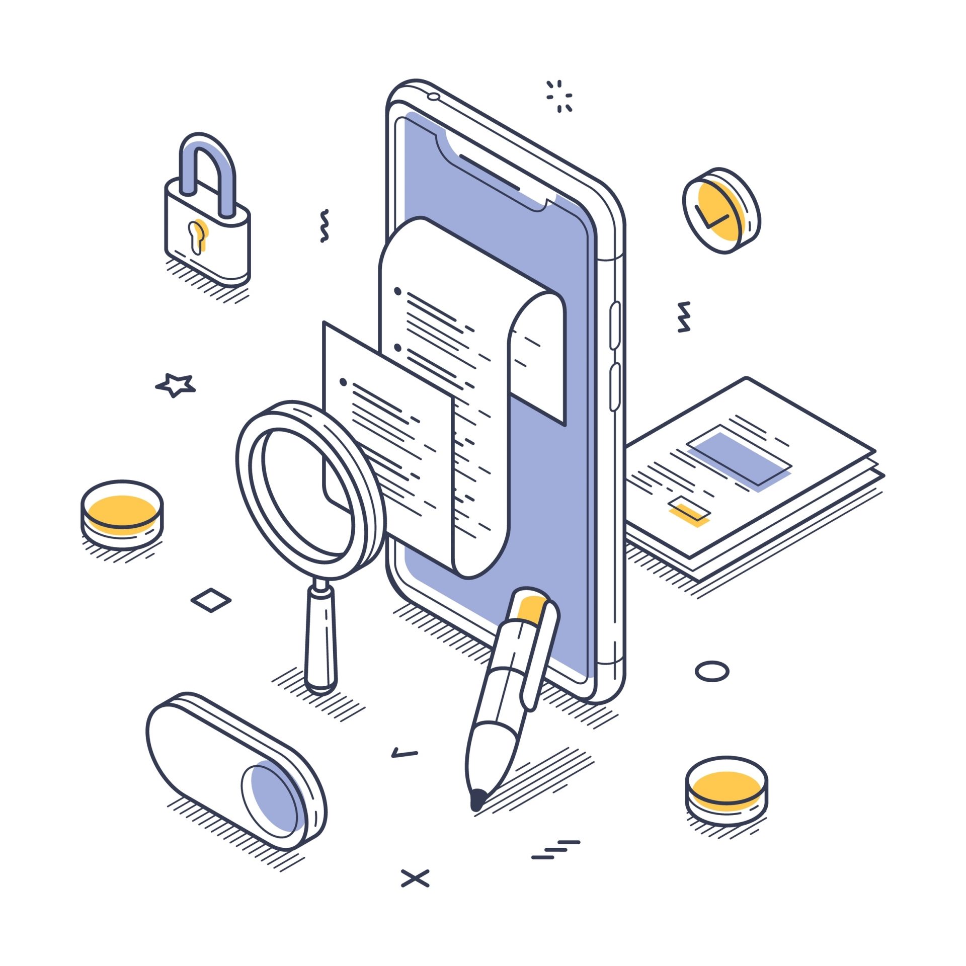 Isometric,Representation,Of,Digital,Document,Management,,Highlighting,A,Smartphone,Displaying
